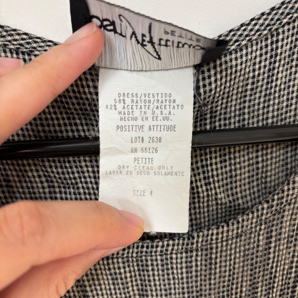 Vintage 90s Positive Attitude Navy White Black Gingham Crinkle Dress 4P - Picture 3 of 5